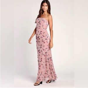 Lulus Always Dancing Mauve Floral Strapless Maxi Dress - Size XS